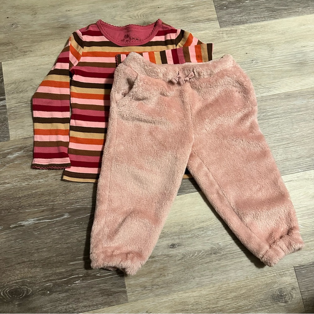 GAP Pink Striped Top with Blush Plush Pants Kids Matching Set
